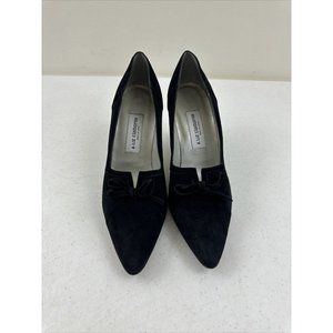 Liz Claiborne Womens Black Faux Suede Heels With Bows Sz 9